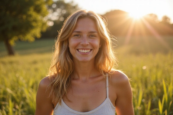 Uśmiechnięta osoba w blasku słońca